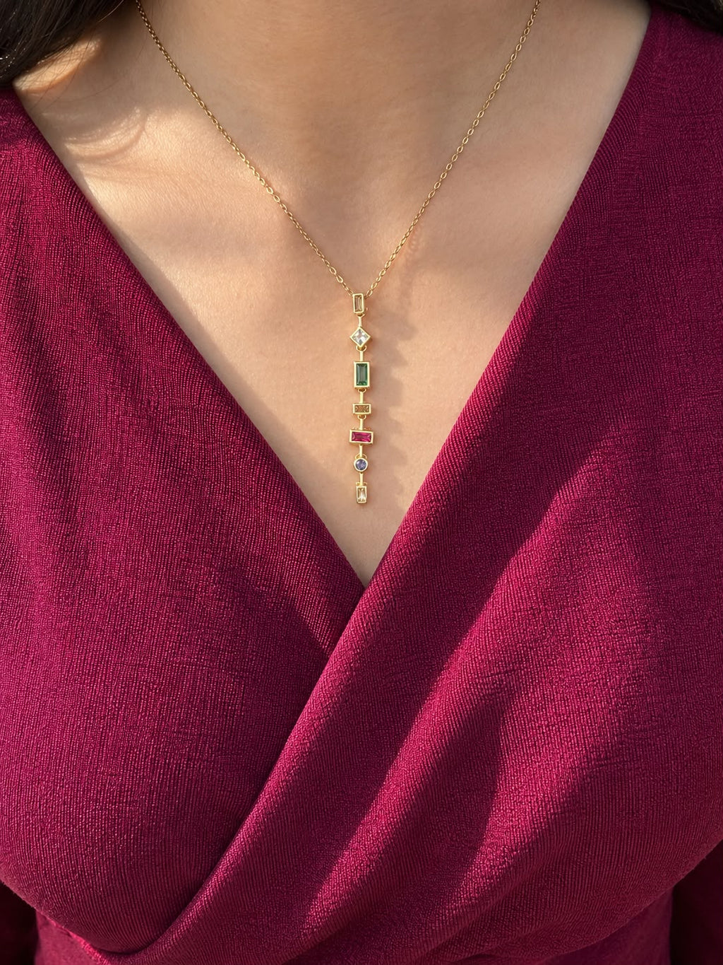 Multi-Gem Drop Necklace