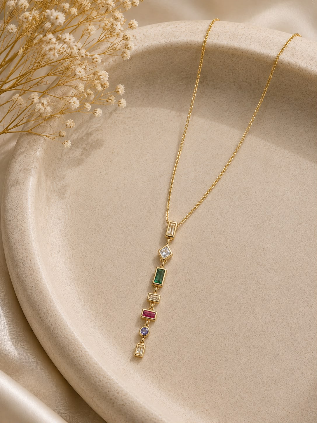 Multi-Gem Drop Necklace