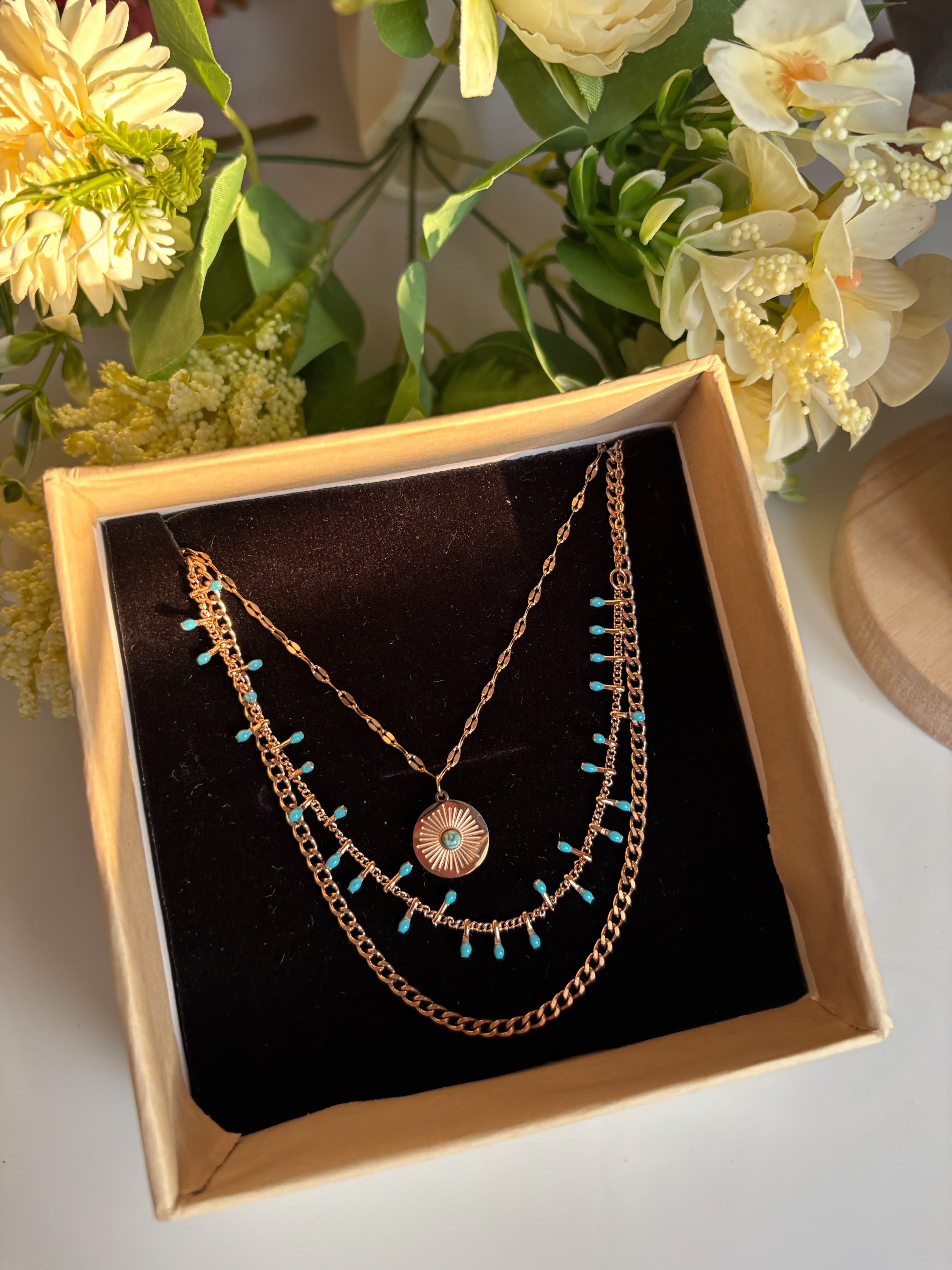 Turquoise layered Rosegold Necklace